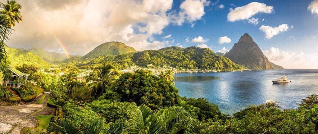 St. Lucia - Caribbean Sea with Pitons and Rainbow