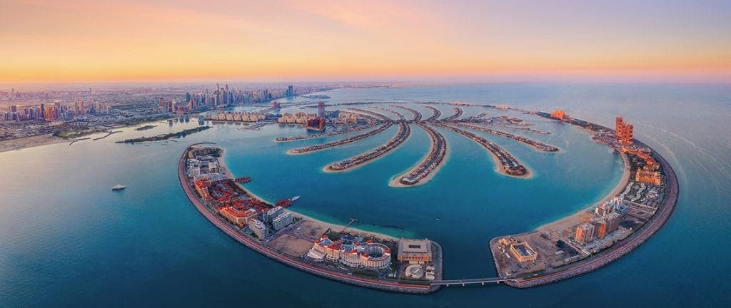 Palm Islands from birdview during twilight
