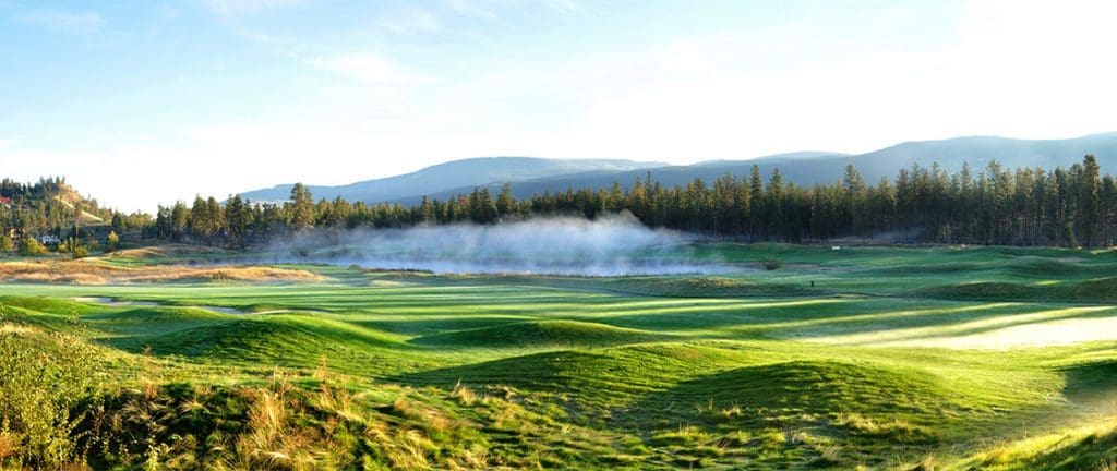 Morning mist over a pod at a golf course in the Okanagan Valley