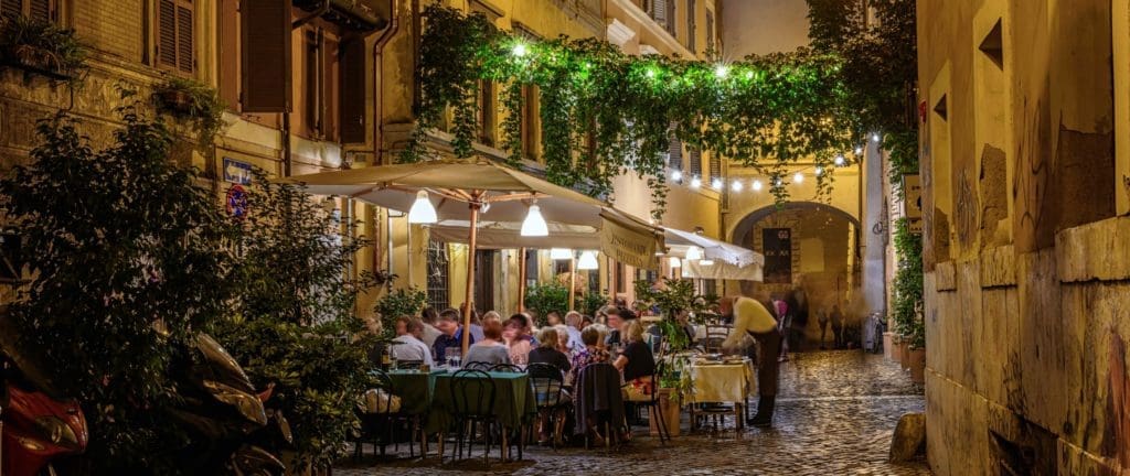 Night view of old street in Trastevere in Rome