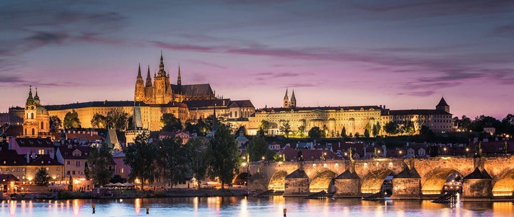 The Prague Castle in sunset from the Charles Bridge