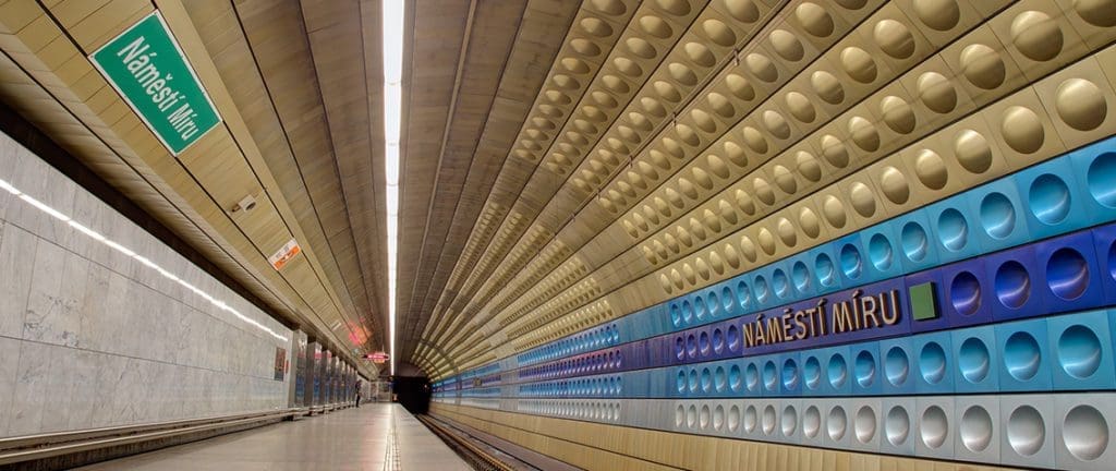 A girl waiting for a Metro in the Namesti Miru station