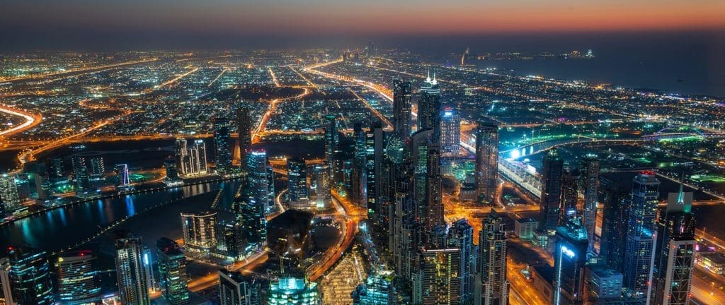 Aerial view view seen from Burj Khalifa at night