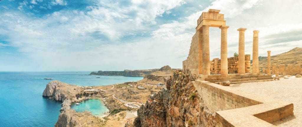 Acropolis of Lindos, ancient architecture of Greece in Rhodes.