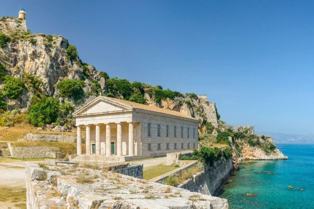 Corfu, Kerkyra Saint George Church inside the old fortress on the seashore, Greek