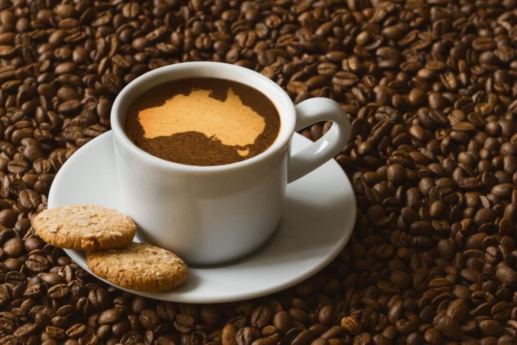Coffee with map of Australia - Australia’s Coffee Culture